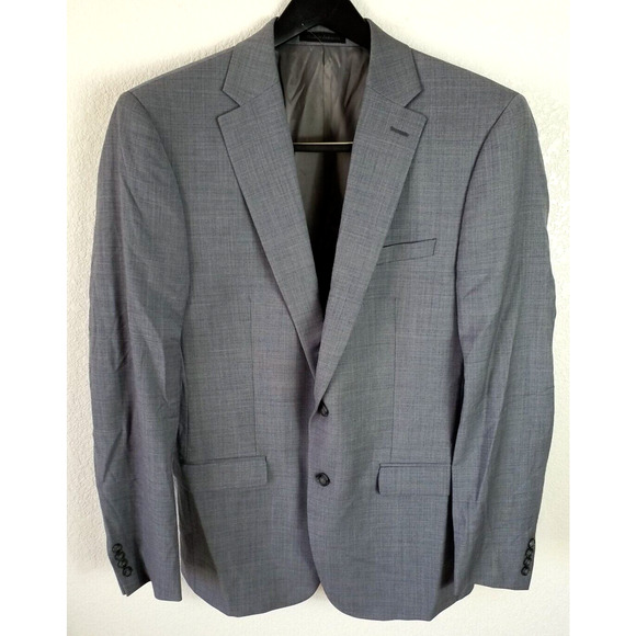 Calvin Klein Mens Suit Jacket Gray Single Breasted Pockets Notch Size 42 L - Picture 1 of 6